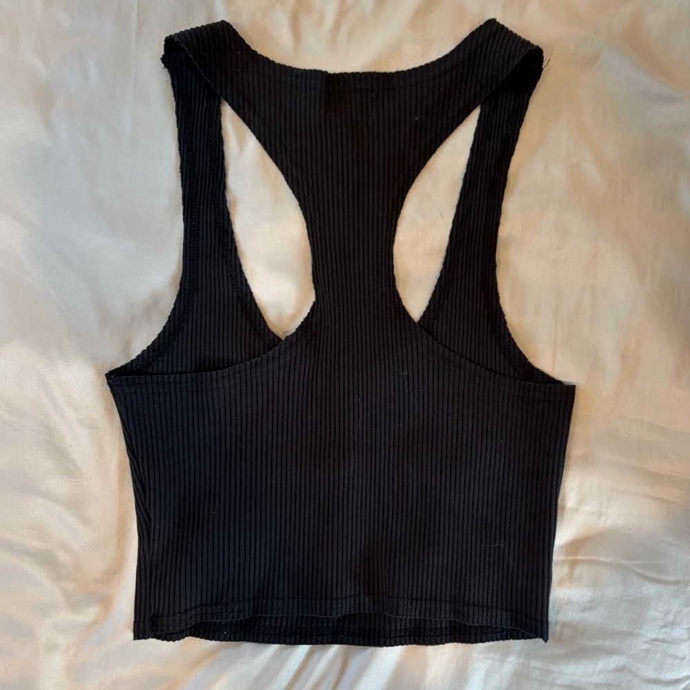 superdown Black Ribbed Button-Front Racerback Crop Top - Picture 2 of 3
